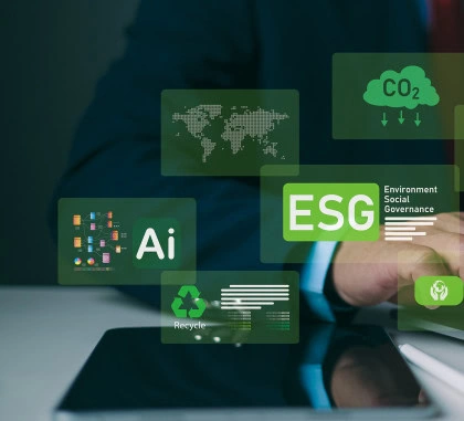 Image combining technology and sustainability with elements like 