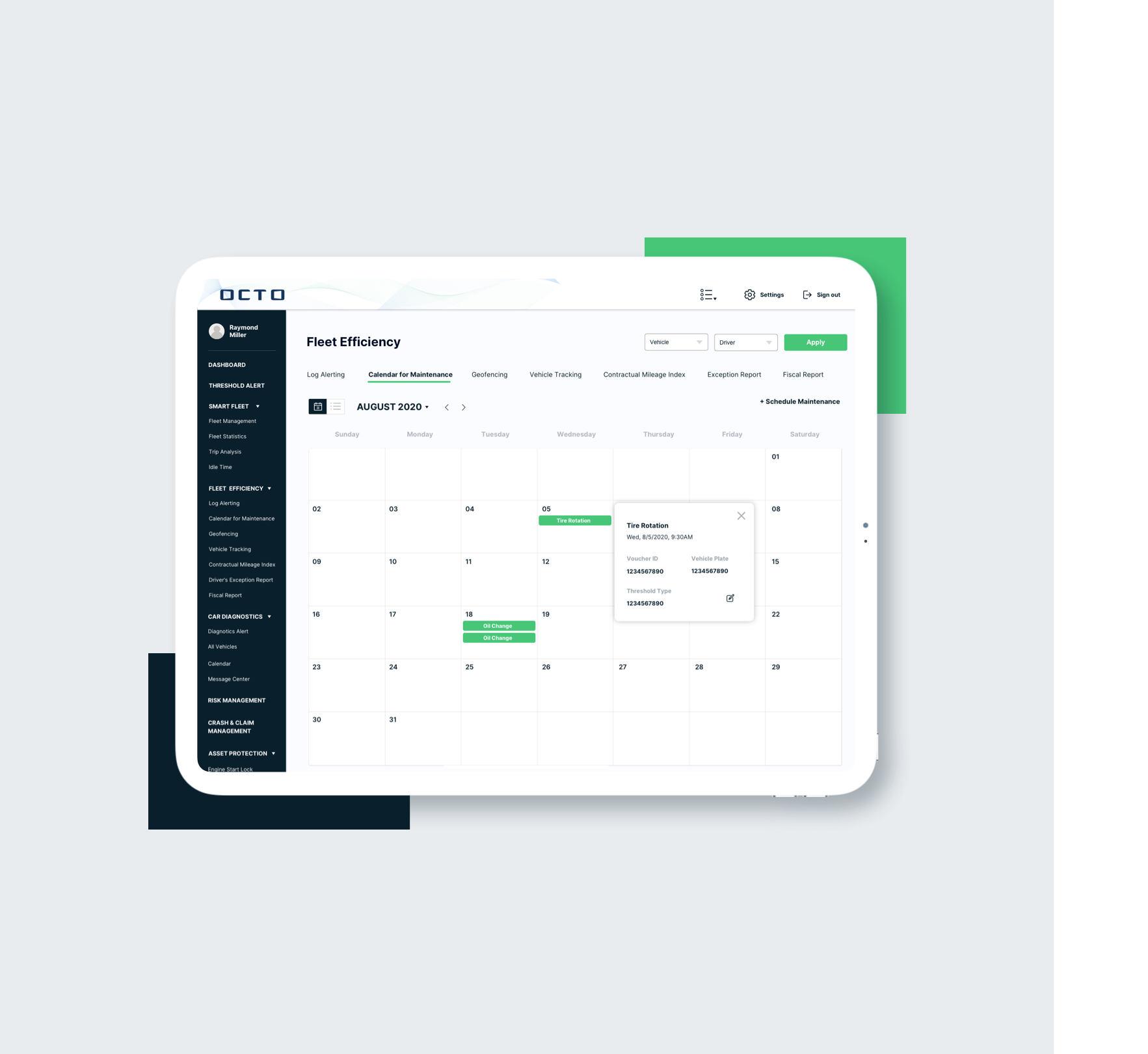 Fleet management platform showing a maintenance scheduling calendar for optimized fleet efficiency.