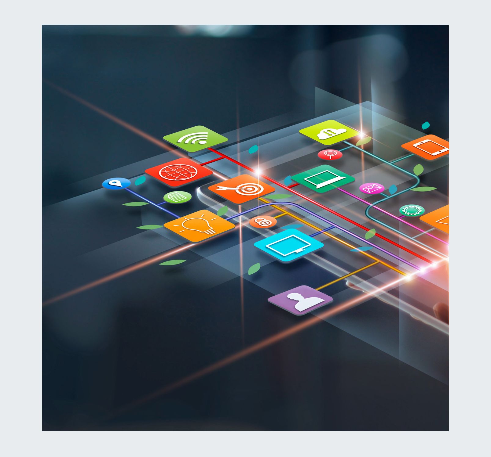 Digital network illustration representing smart mobility solutions, including vehicle sharing, telematics, and keyless access technology