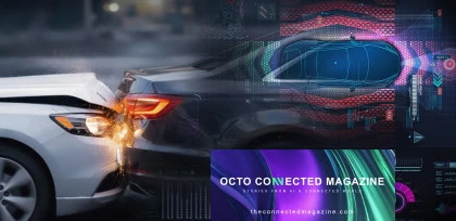 Collisione tra auto con visualizzazione dei dati di telematica assicurativa OCTO per la gestione dei sinistri e l’analisi degli incidenti in tempo reale.