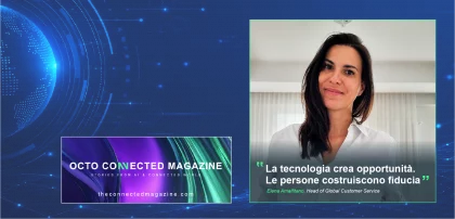 Banner di Octo Connected Magazine con intervista a Elena Amalfitano, Head of Global Customer Service, sul ruolo della tecnologia e della fiducia nelle relazioni con i clienti